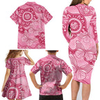 Australia Indigenous Family Matching Long Sleeve Bodycon Dress and Hawaiian Shirt Breast Cancer Pink Aboriginal Butterfly