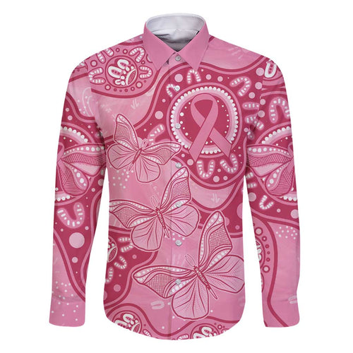 Australia Indigenous Family Matching Long Sleeve Bodycon Dress and Hawaiian Shirt Breast Cancer Pink Aboriginal Butterfly