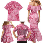 Australia Indigenous Family Matching Mermaid Dress and Hawaiian Shirt Breast Cancer Pink Aboriginal Butterfly