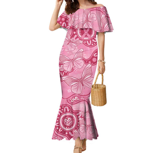 Australia Indigenous Family Matching Mermaid Dress and Hawaiian Shirt Breast Cancer Pink Aboriginal Butterfly