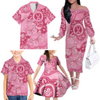 Australia Indigenous Family Matching Off The Shoulder Long Sleeve Dress and Hawaiian Shirt Breast Cancer Pink Aboriginal Butterfly
