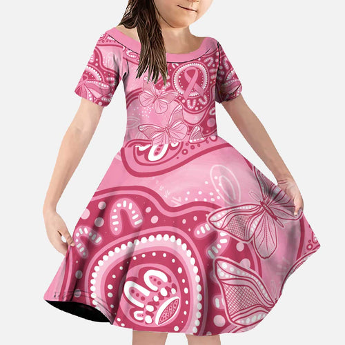 Australia Indigenous Family Matching Off The Shoulder Long Sleeve Dress and Hawaiian Shirt Breast Cancer Pink Aboriginal Butterfly