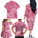Australia Indigenous Family Matching Off The Shoulder Long Sleeve Dress and Hawaiian Shirt Breast Cancer Pink Aboriginal Butterfly
