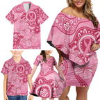 Australia Indigenous Family Matching Off Shoulder Short Dress and Hawaiian Shirt Breast Cancer Pink Aboriginal Butterfly