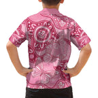 Australia Indigenous Family Matching Off Shoulder Short Dress and Hawaiian Shirt Breast Cancer Pink Aboriginal Butterfly