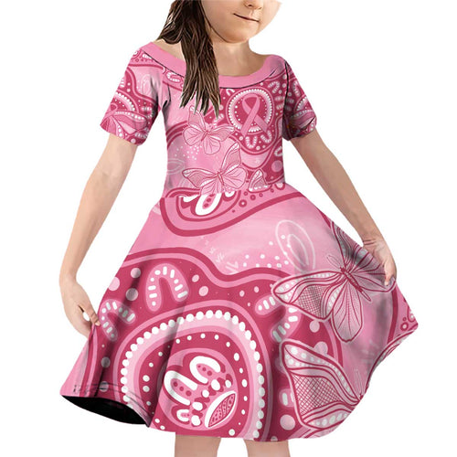 Australia Indigenous Family Matching Off Shoulder Short Dress and Hawaiian Shirt Breast Cancer Pink Aboriginal Butterfly
