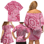 Australia Indigenous Family Matching Off Shoulder Short Dress and Hawaiian Shirt Breast Cancer Pink Aboriginal Butterfly