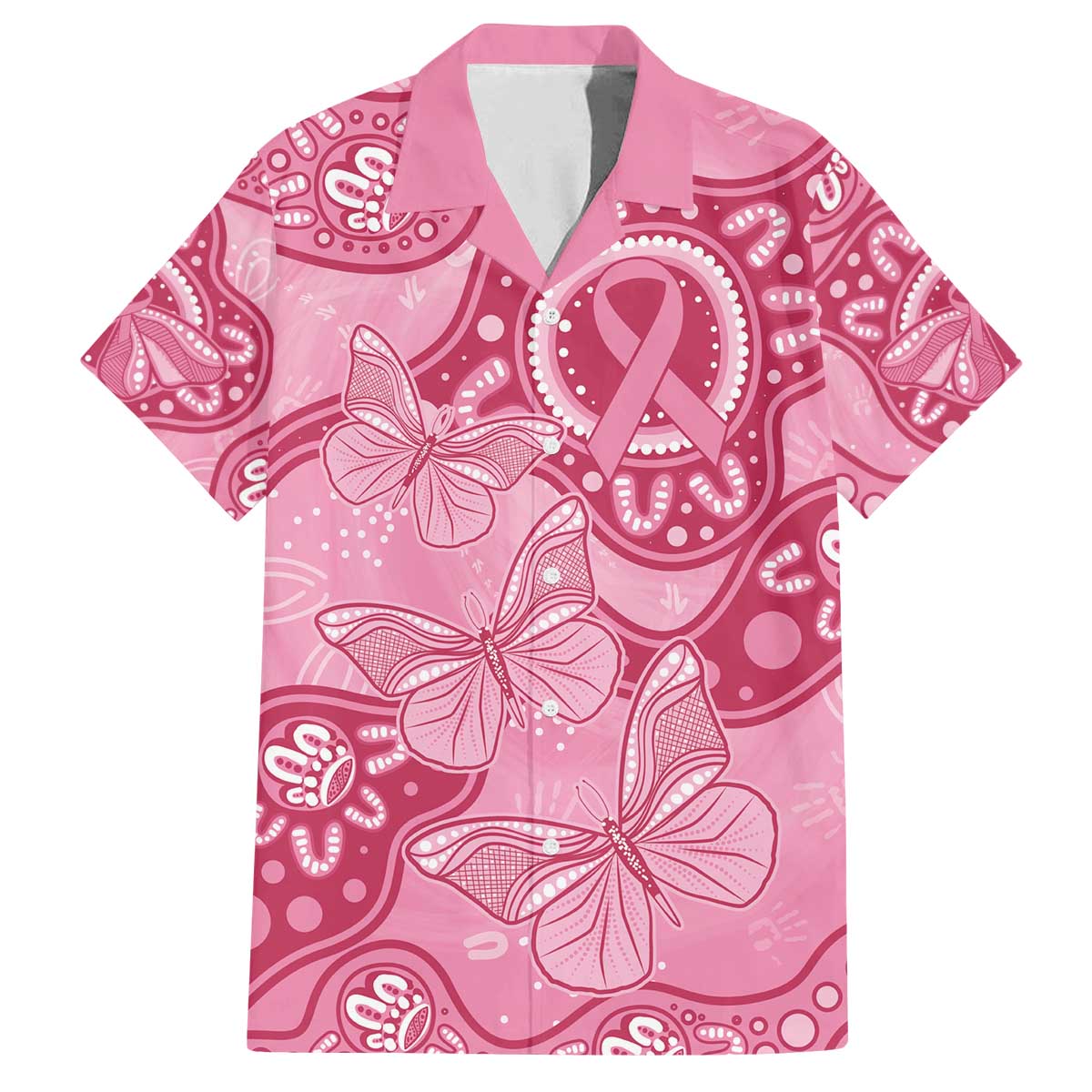 Australia Indigenous Family Matching Off Shoulder Short Dress and Hawaiian Shirt Breast Cancer Pink Aboriginal Butterfly