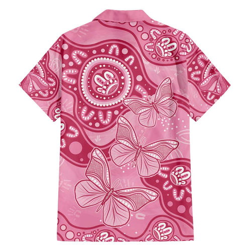 Australia Indigenous Family Matching Off Shoulder Short Dress and Hawaiian Shirt Breast Cancer Pink Aboriginal Butterfly