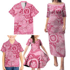 Australia Indigenous Family Matching Puletasi and Hawaiian Shirt Breast Cancer Pink Aboriginal Butterfly