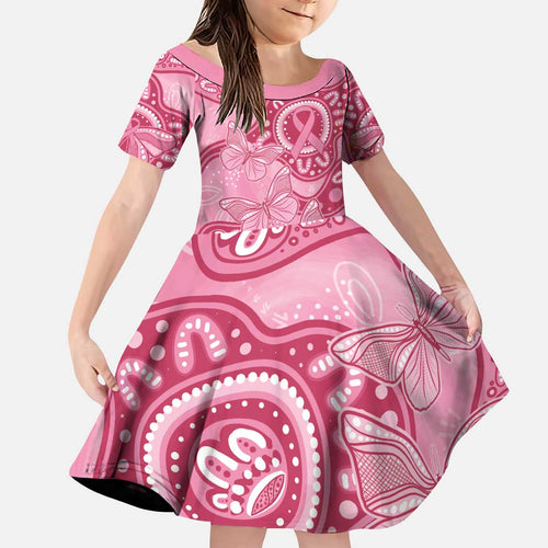 Australia Indigenous Family Matching Puletasi and Hawaiian Shirt Breast Cancer Pink Aboriginal Butterfly