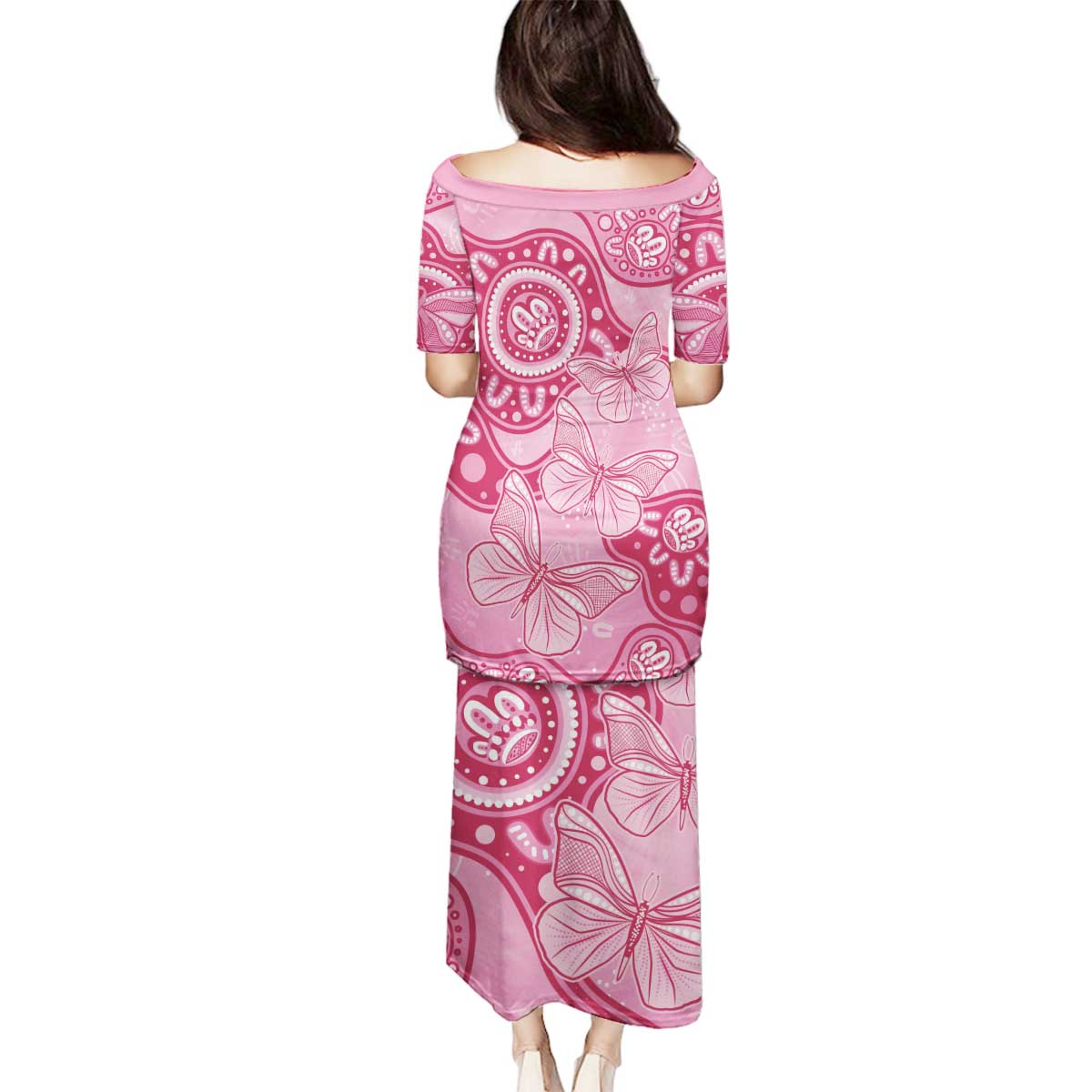 Australia Indigenous Family Matching Puletasi and Hawaiian Shirt Breast Cancer Pink Aboriginal Butterfly