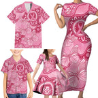 Australia Indigenous Family Matching Short Sleeve Bodycon Dress and Hawaiian Shirt Breast Cancer Pink Aboriginal Butterfly