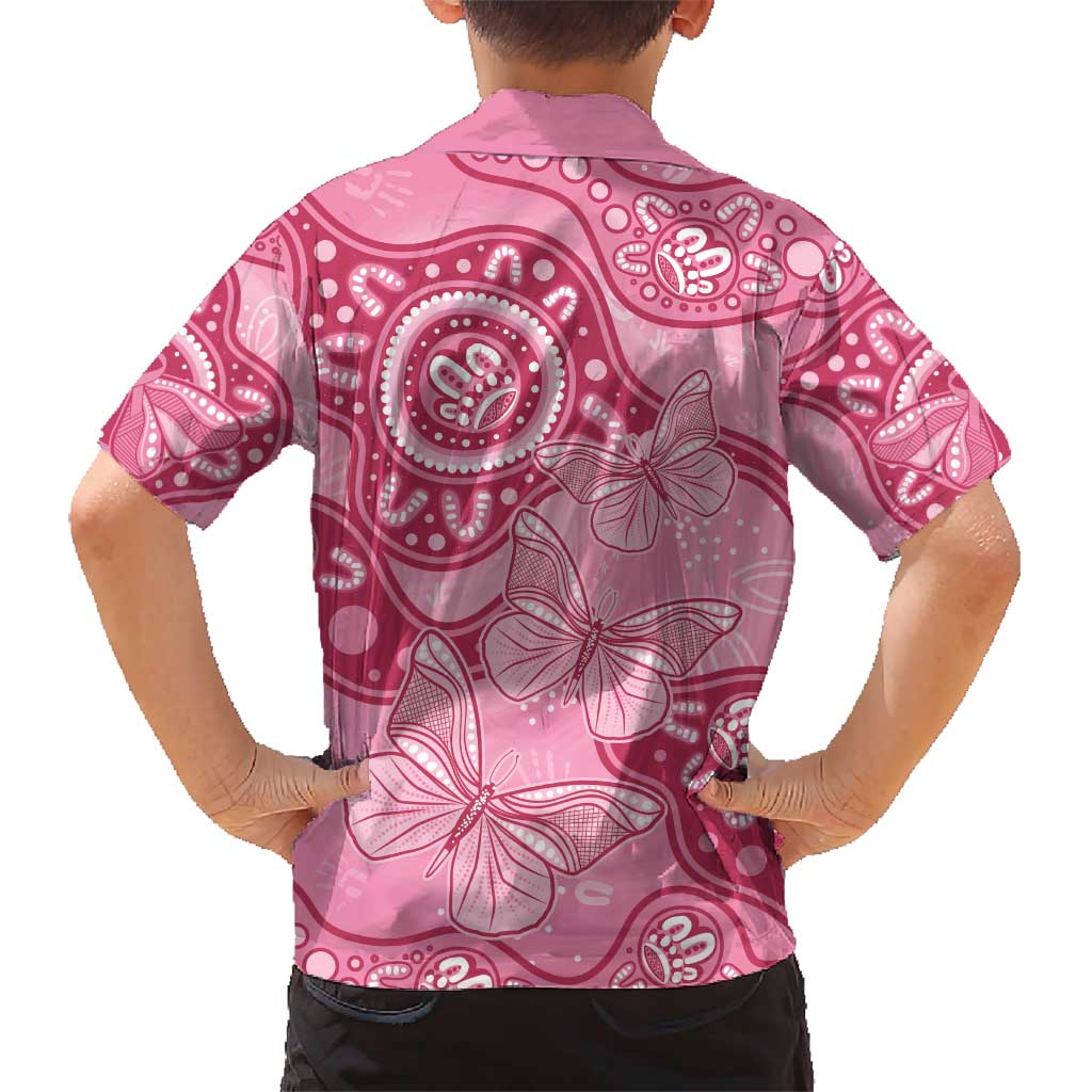 Australia Indigenous Family Matching Short Sleeve Bodycon Dress and Hawaiian Shirt Breast Cancer Pink Aboriginal Butterfly