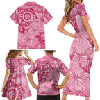 Australia Indigenous Family Matching Short Sleeve Bodycon Dress and Hawaiian Shirt Breast Cancer Pink Aboriginal Butterfly