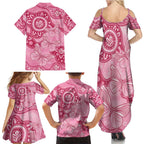 Australia Indigenous Family Matching Summer Maxi Dress and Hawaiian Shirt Breast Cancer Pink Aboriginal Butterfly
