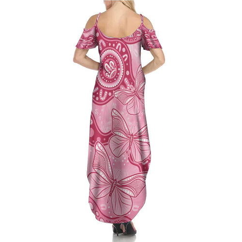 Australia Indigenous Family Matching Summer Maxi Dress and Hawaiian Shirt Breast Cancer Pink Aboriginal Butterfly
