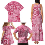Australia Indigenous Family Matching Tank Maxi Dress and Hawaiian Shirt Breast Cancer Pink Aboriginal Butterfly