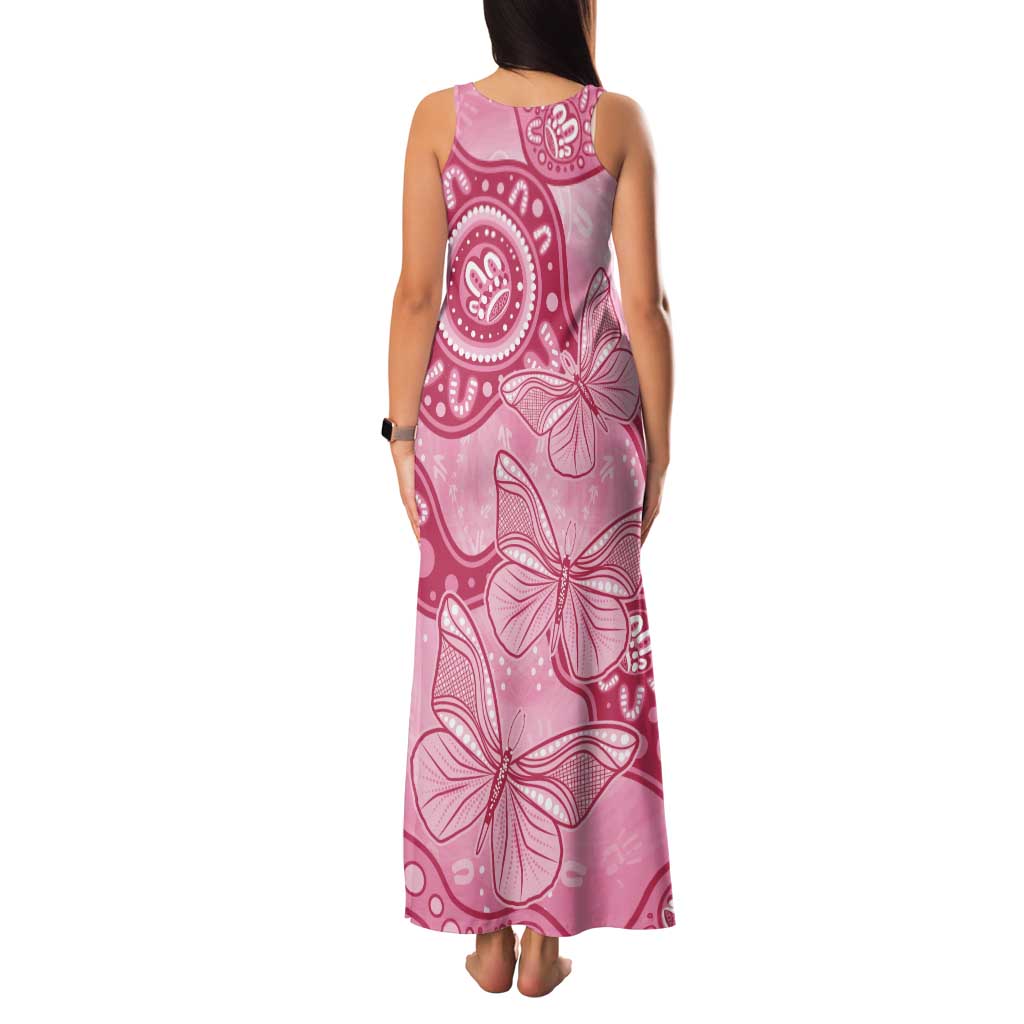 Australia Indigenous Family Matching Tank Maxi Dress and Hawaiian Shirt Breast Cancer Pink Aboriginal Butterfly