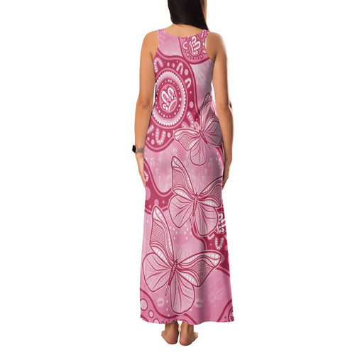 Australia Indigenous Family Matching Tank Maxi Dress and Hawaiian Shirt Breast Cancer Pink Aboriginal Butterfly