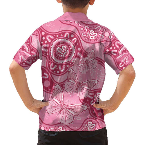 Australia Indigenous Kid Hawaiian Shirt Breast Cancer Pink Aboriginal Butterfly
