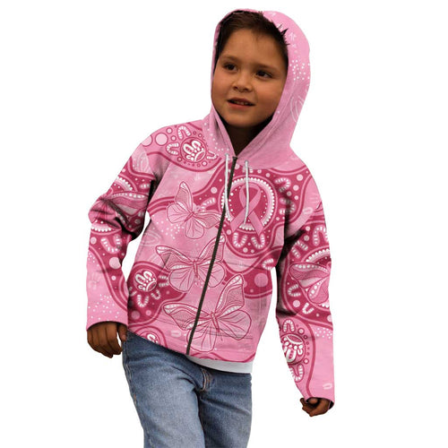 Australia Indigenous Kid Hoodie Breast Cancer Pink Aboriginal Butterfly