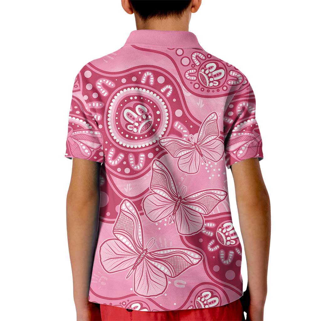 Australia Indigenous Kid Polo Shirt Breast Cancer Pink Aboriginal Butterfly