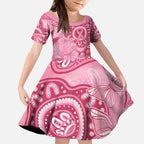 Australia Indigenous Kid Short Sleeve Dress Breast Cancer Pink Aboriginal Butterfly