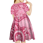 Australia Indigenous Kid Short Sleeve Dress Breast Cancer Pink Aboriginal Butterfly