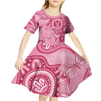 Australia Indigenous Kid Short Sleeve Dress Breast Cancer Pink Aboriginal Butterfly