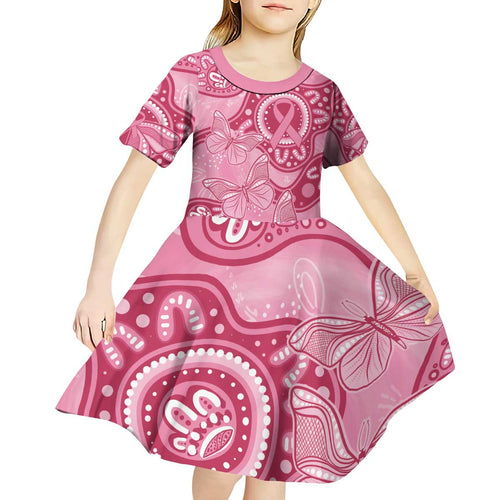 Australia Indigenous Kid Short Sleeve Dress Breast Cancer Pink Aboriginal Butterfly