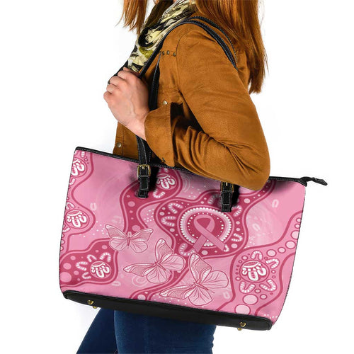 Australia Indigenous Leather Tote Bag Breast Cancer Pink Aboriginal Butterfly