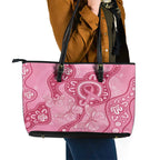 Australia Indigenous Leather Tote Bag Breast Cancer Pink Aboriginal Butterfly
