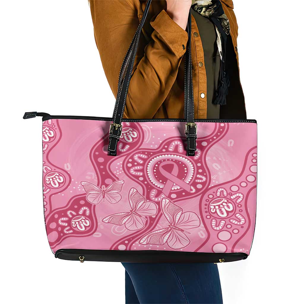 Australia Indigenous Leather Tote Bag Breast Cancer Pink Aboriginal Butterfly