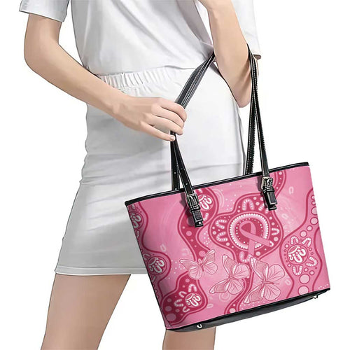 Australia Indigenous Leather Tote Bag Breast Cancer Pink Aboriginal Butterfly