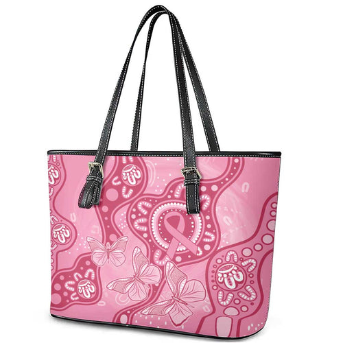 Australia Indigenous Leather Tote Bag Breast Cancer Pink Aboriginal Butterfly