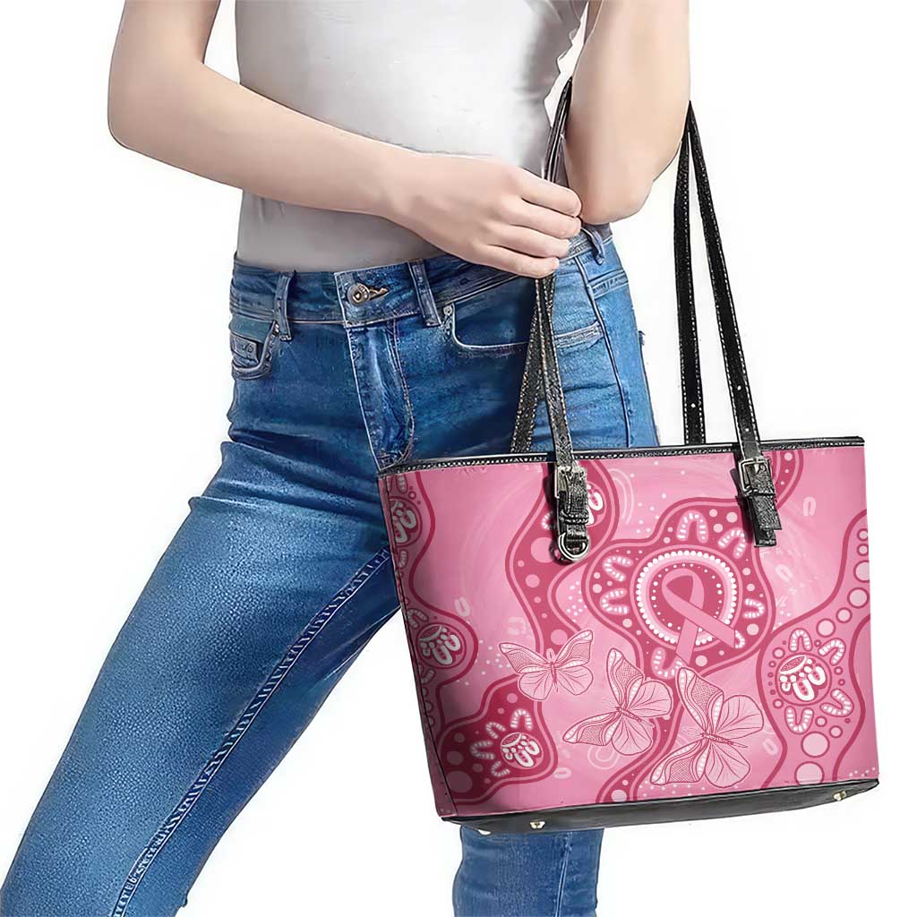 Australia Indigenous Leather Tote Bag Breast Cancer Pink Aboriginal Butterfly