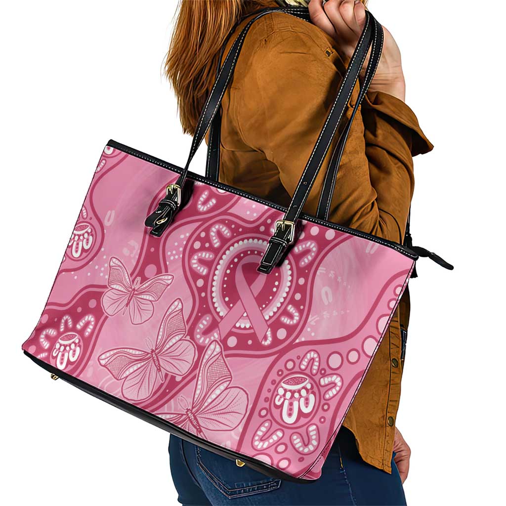 Australia Indigenous Leather Tote Bag Breast Cancer Pink Aboriginal Butterfly
