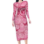 Australia Indigenous Long Sleeve Bodycon Dress Breast Cancer Pink Aboriginal Butterfly
