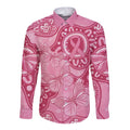 Australia Indigenous Long Sleeve Button Shirt Breast Cancer Pink Aboriginal Butterfly