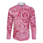 Australia Indigenous Long Sleeve Button Shirt Breast Cancer Pink Aboriginal Butterfly