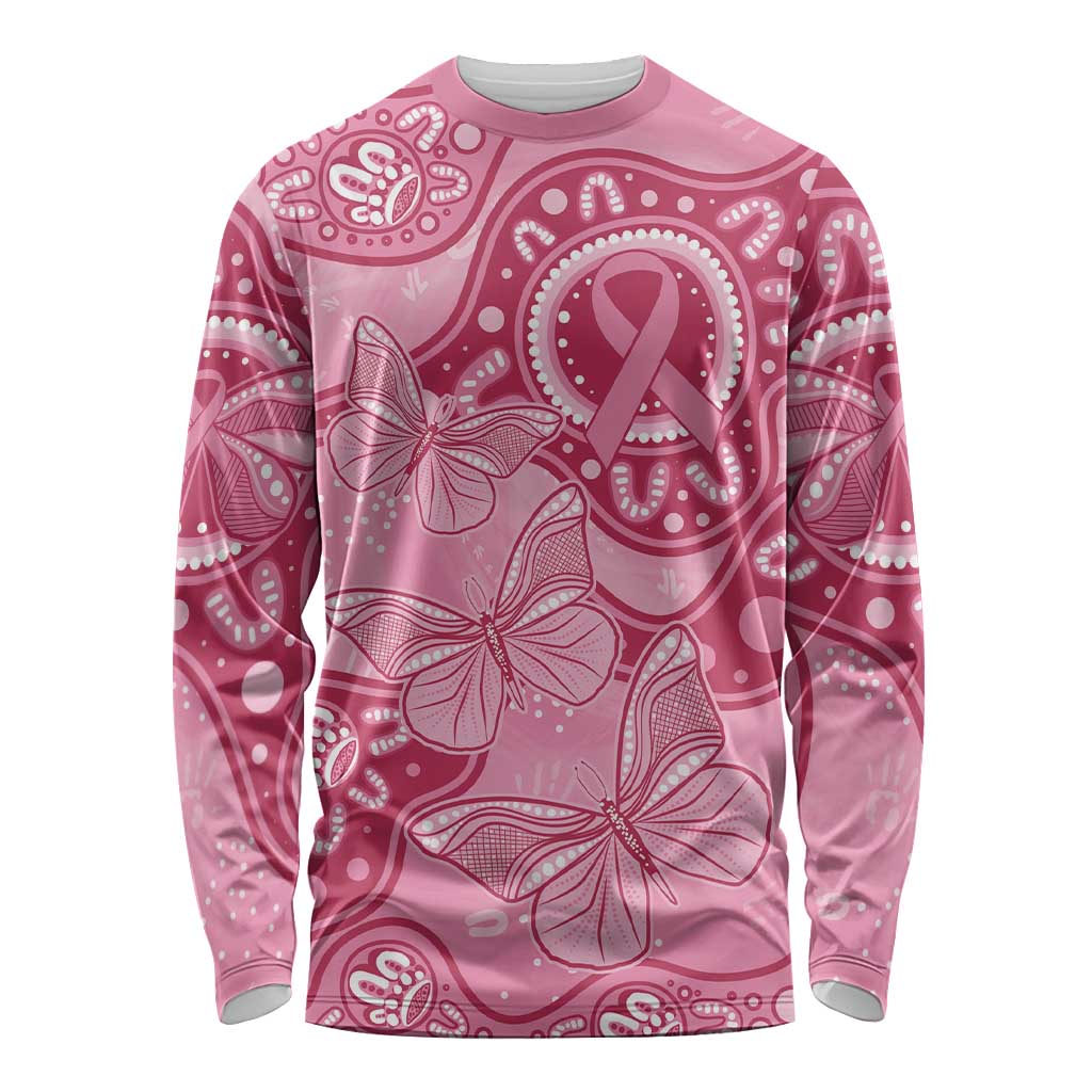 Australia Indigenous Long Sleeve Shirt Breast Cancer Pink Aboriginal Butterfly