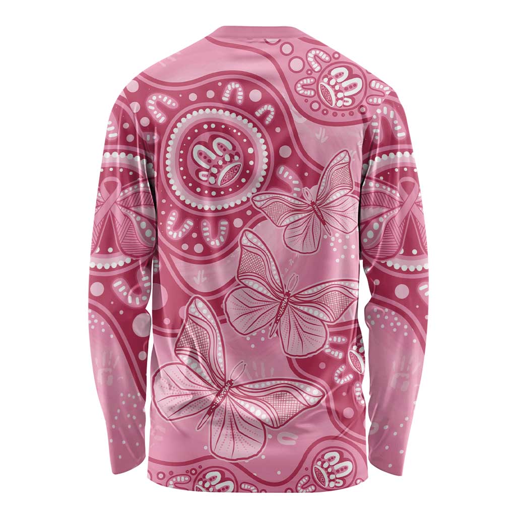 Australia Indigenous Long Sleeve Shirt Breast Cancer Pink Aboriginal Butterfly