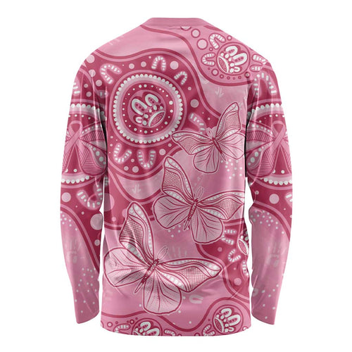Australia Indigenous Long Sleeve Shirt Breast Cancer Pink Aboriginal Butterfly