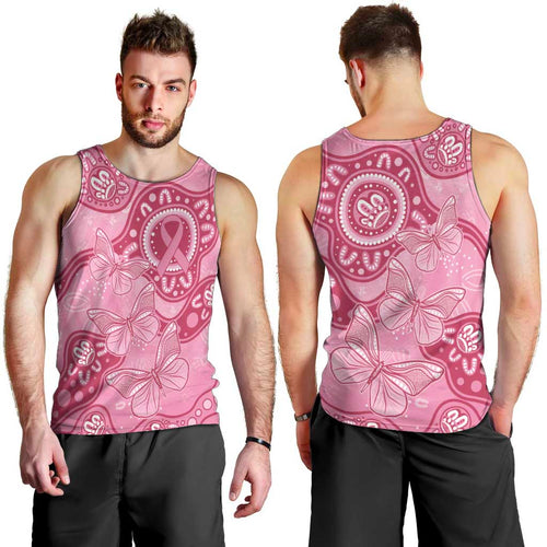 Australia Indigenous Men Tank Top Breast Cancer Pink Aboriginal Butterfly