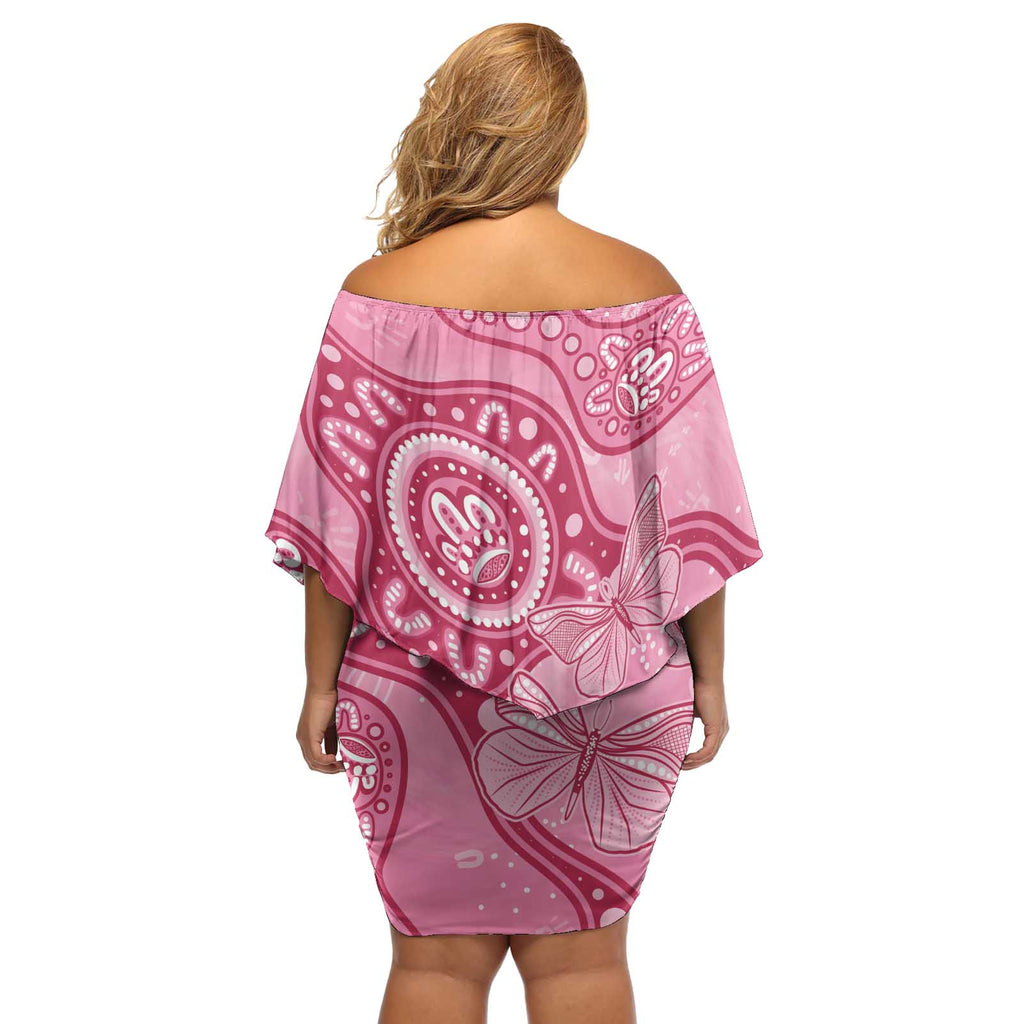 Australia Indigenous Off Shoulder Short Dress Breast Cancer Pink Aboriginal Butterfly