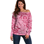 Australia Indigenous Off Shoulder Sweater Breast Cancer Pink Aboriginal Butterfly