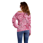 Australia Indigenous Off Shoulder Sweater Breast Cancer Pink Aboriginal Butterfly