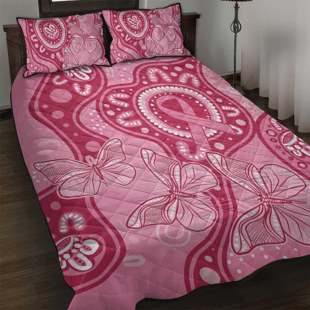 Australia Indigenous Quilt Bed Set Breast Cancer Pink Aboriginal Butterfly