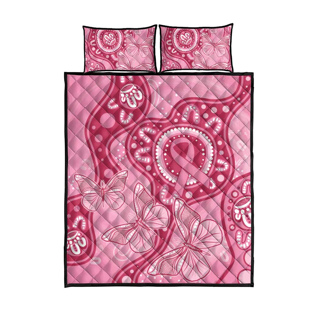 Australia Indigenous Quilt Bed Set Breast Cancer Pink Aboriginal Butterfly